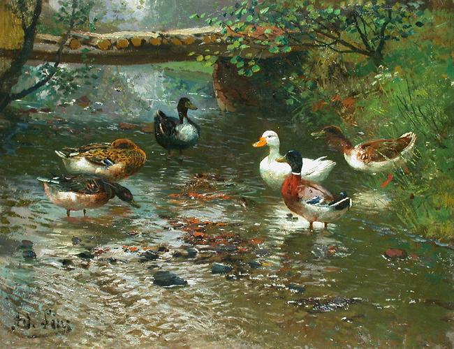 unknow artist Enten am Bach France oil painting art